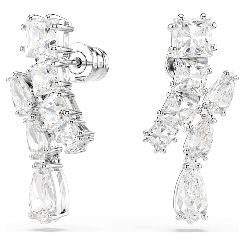 swarovski matrix drop earrings  mixed cuts  white  rhodium plated