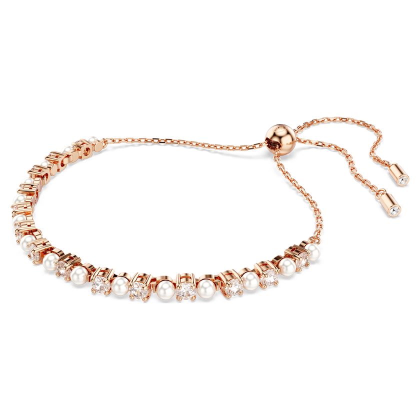 swarovski matrix bracelet  crystal pearl  round cuts  white  18k rose gold finish