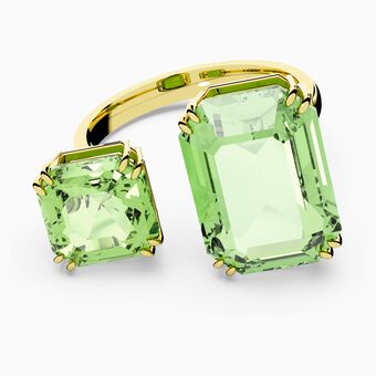 Millenia cocktail ring, Octagon cut crystals, Green, Gold-tone plated