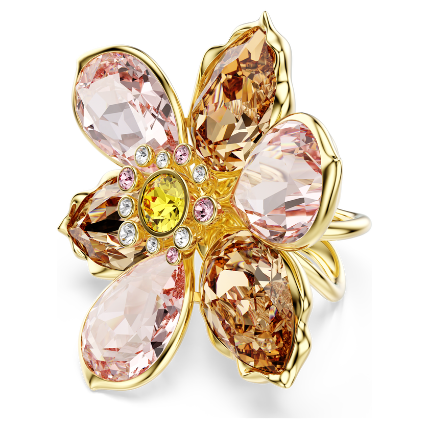 swarovski idyllia motif ring  mixed cuts  flower  multicolored  gold tone plated