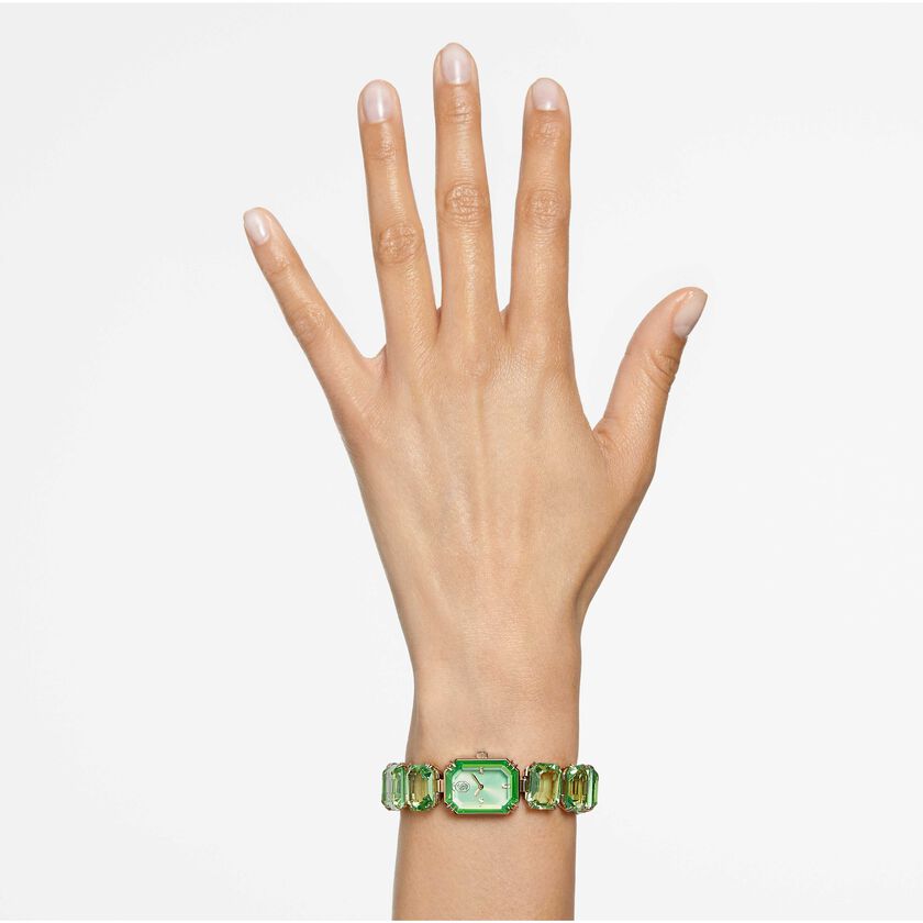 swarovski watch  octagon cut bracelet  green  champagne gold tone finish