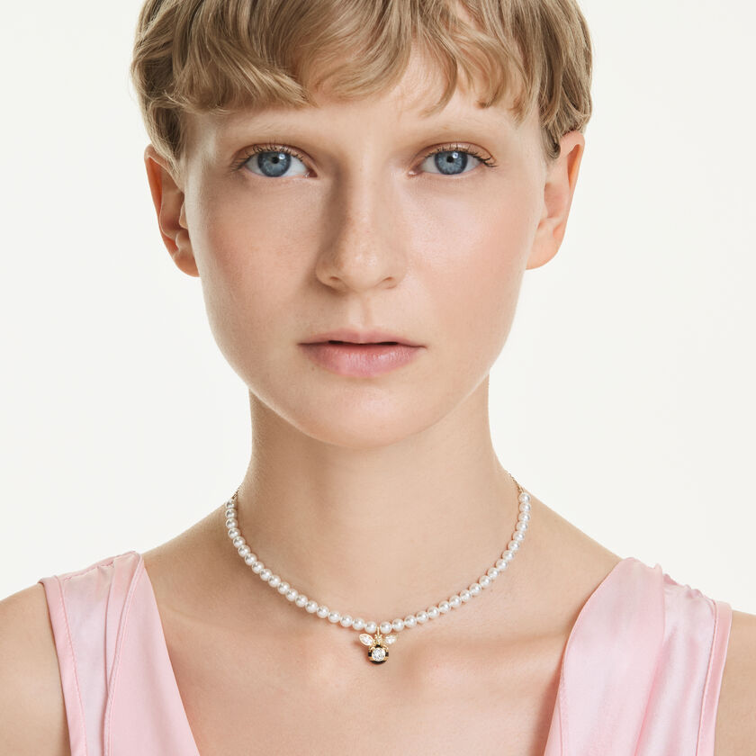 swarovski idyllia choker  crystal pearl  mixed cuts  bee  white  gold tone plated