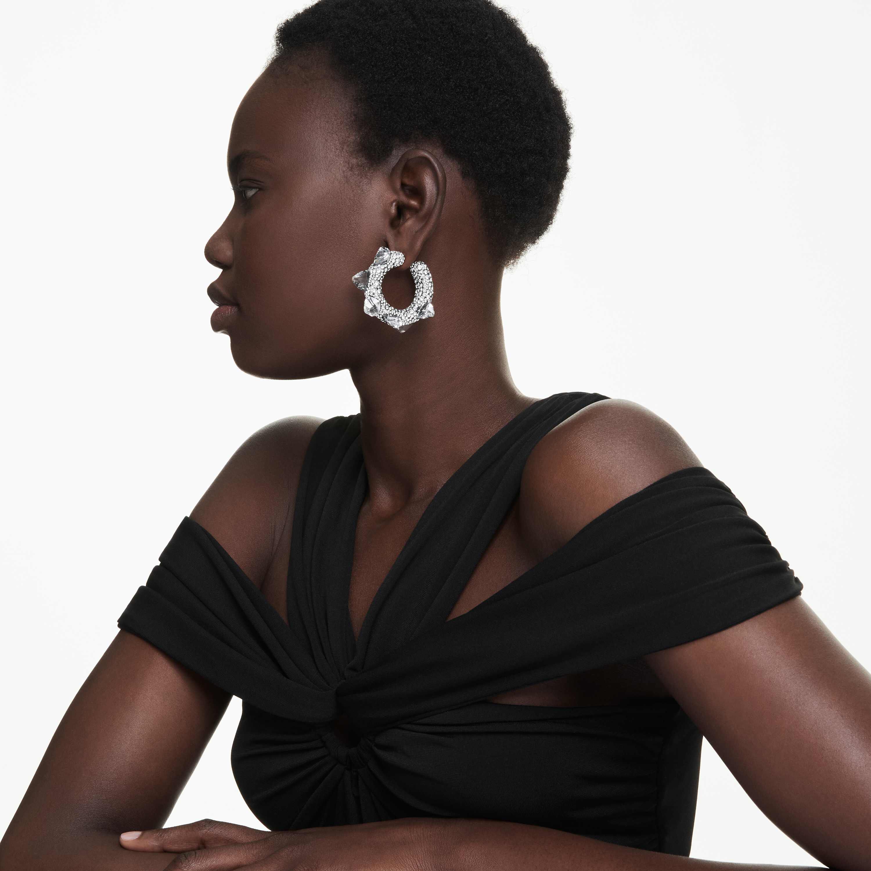 swarovski sublima hoop earrings  spike  white  rhodium plated