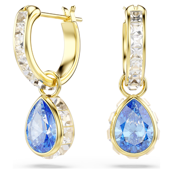 swarovski chroma drop earrings  pear cut  blue  18k gold finish