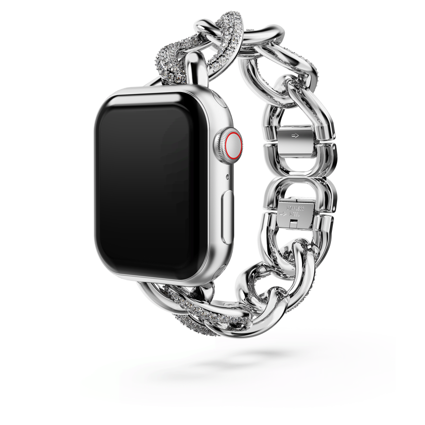 swarovski chain strap  for apple watch  40mm   41mm  silver tone  stainless steel