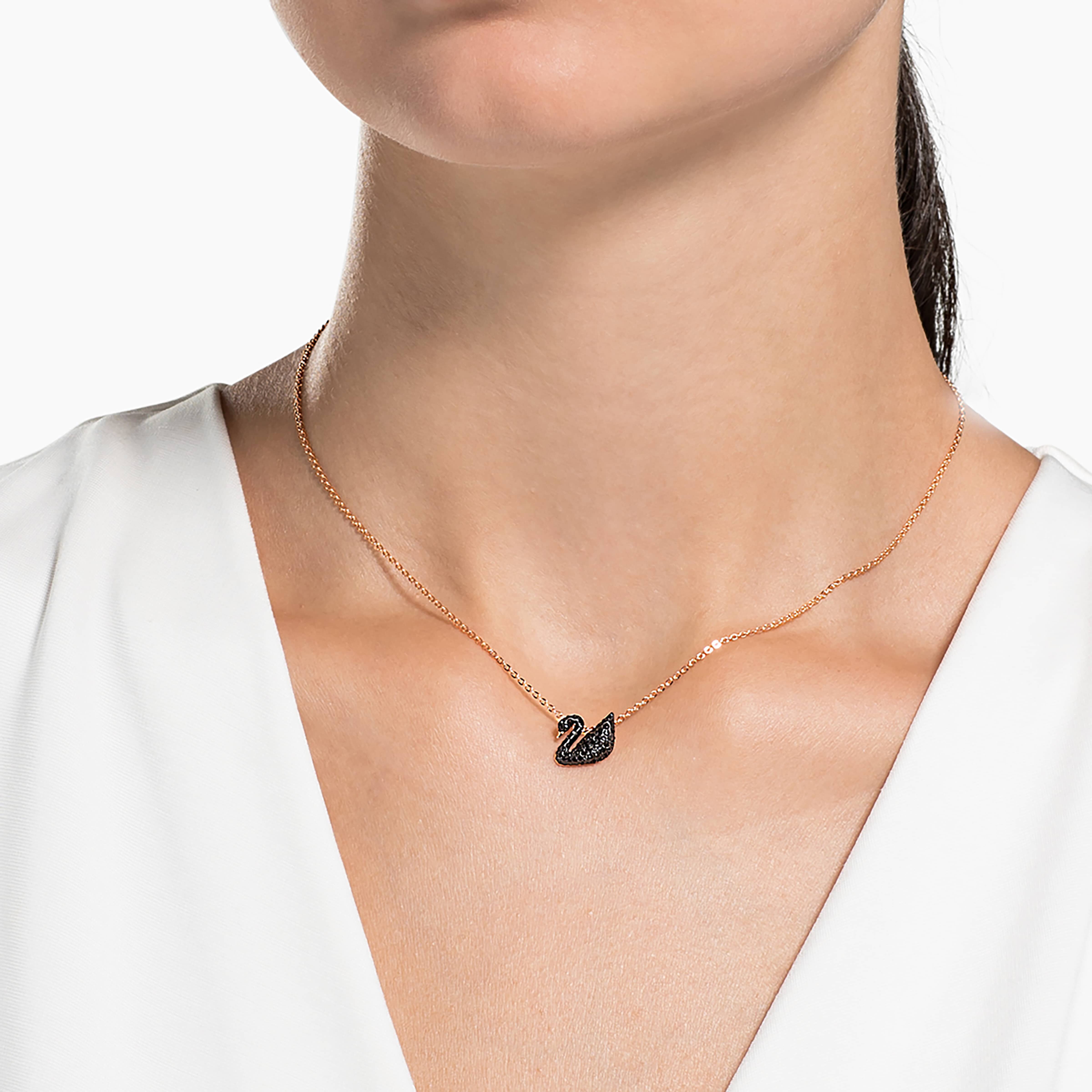 swarovski iconic swan pendant  small  black  rose gold plated