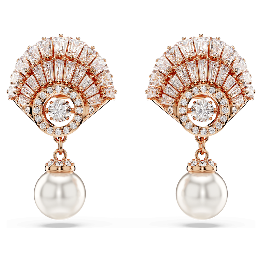 swarovski idyllia drop earrings  crystal pearl  shell  white  rose gold tone plated