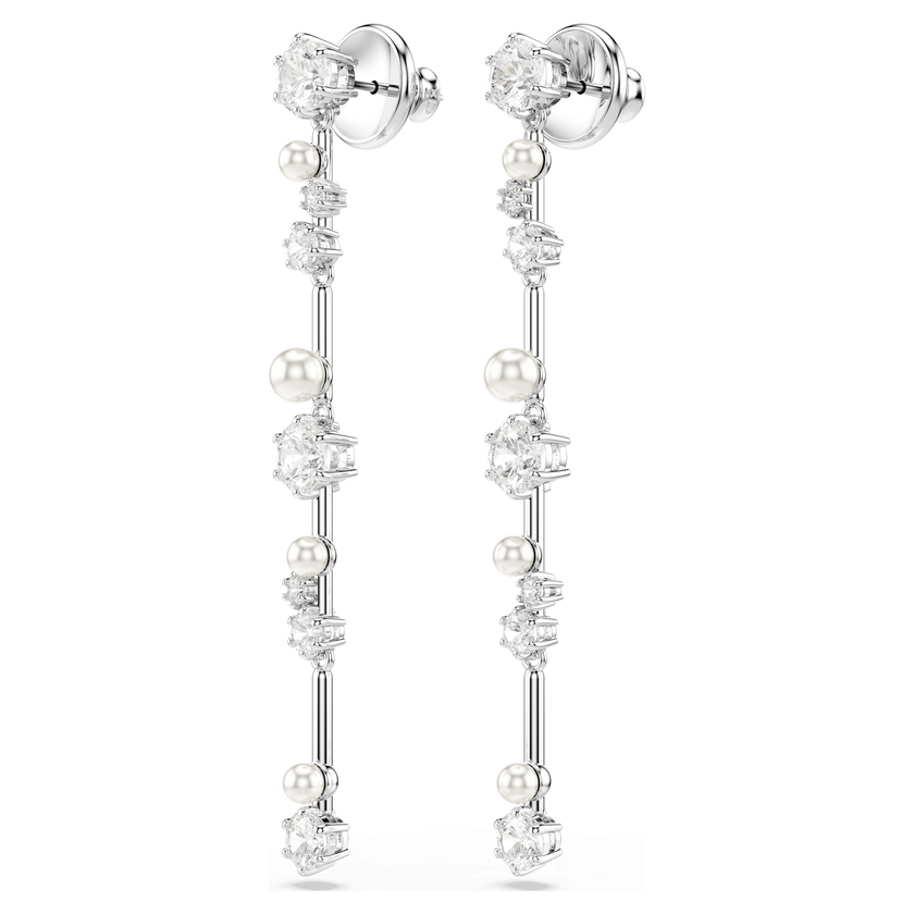 swarovski constella drop earrings  crystal pearl  round cuts  white  rhodium plated