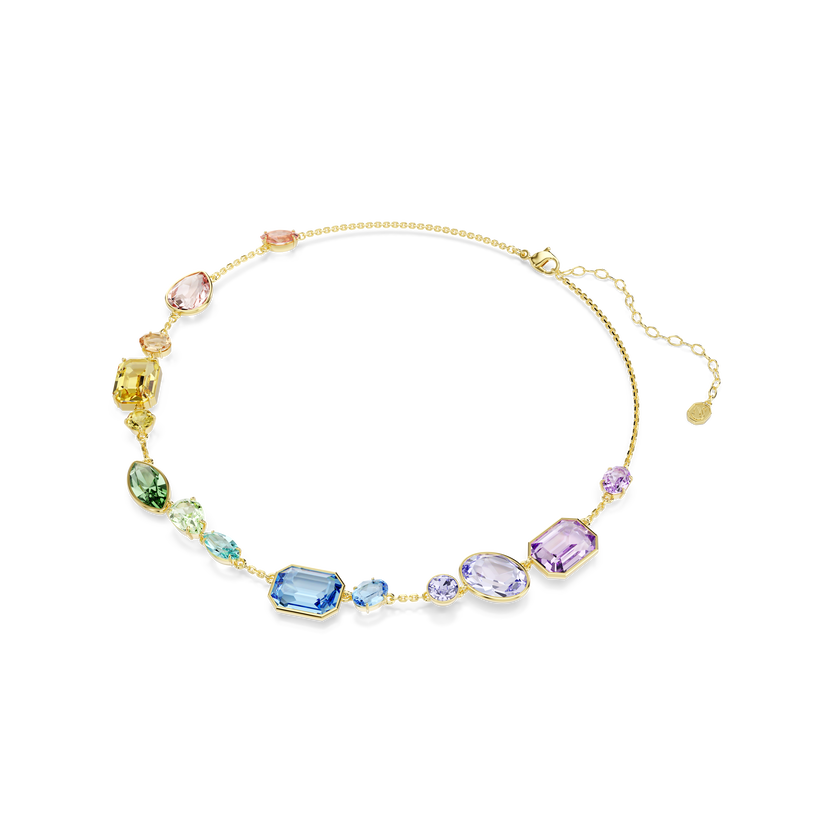 swarovski gema necklace  mixed cuts  multicolored  gold tone plated