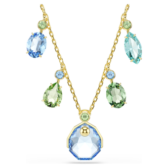 swarovski gema necklace  mixed cuts  drop  multicolored  gold tone plated