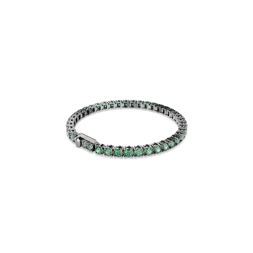 swarovski matrix tennis bracelet  round cut  green  ruthenium plated