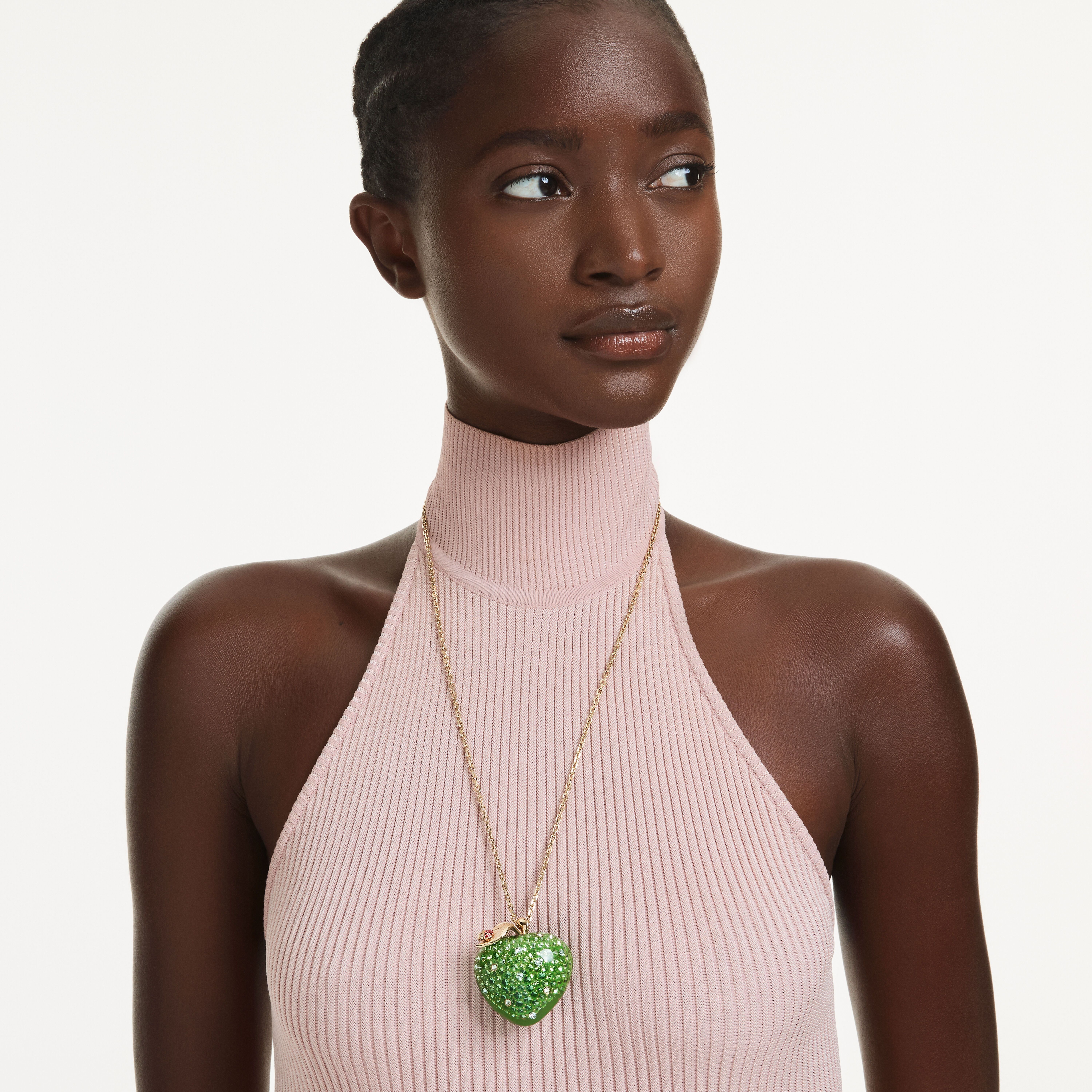 swarovski idyllia pendant  mixed cuts  apple  green  gold tone plated