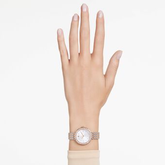 swarovski matrix tennis 7 link watch  swiss made  metal bracelet  rose gold tone  mixed metal finish