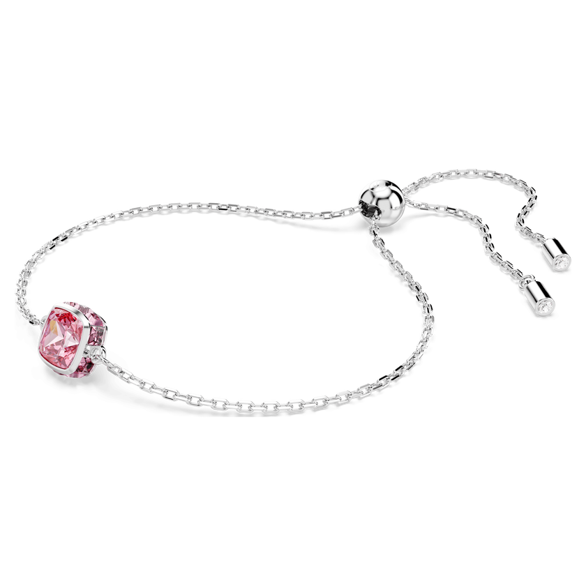 swarovski birthstone bracelet  square cut  october  pink  rhodium plated