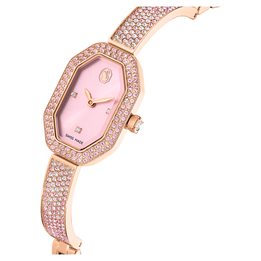 swarovski dextera bangle watch  swiss made  metal bracelet  pink  rose gold tone plated