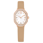 swarovski dextera octagon watch  swiss made  leather strap  brown  rose gold tone finish