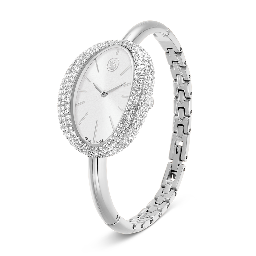 swarovski imber bangle watch  swiss made  metal bracelet  silver tone  stainless steel