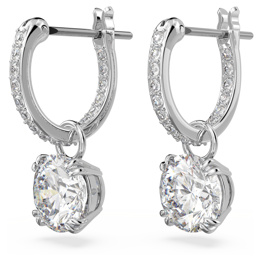 swarovski stilla drop earrings  round cut  white  rhodium plated
