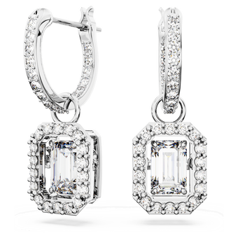 swarovski una drop earrings  octagon cut  white  rhodium plated