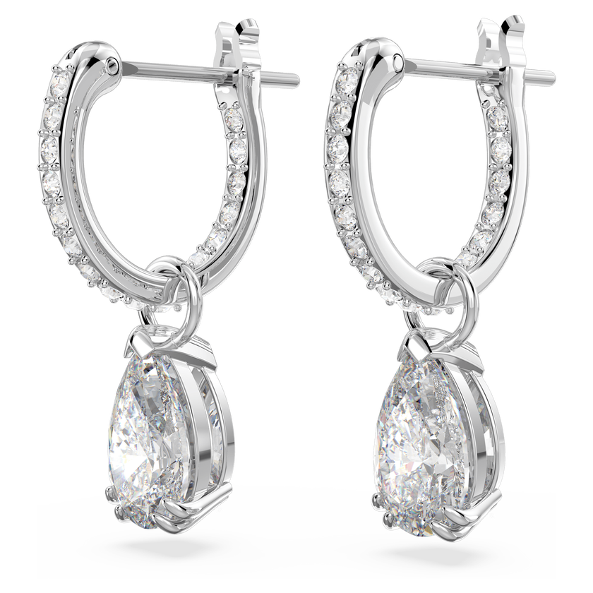 swarovski stilla hoop earrings  pear cut  white  rhodium plated