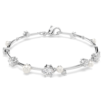 swarovski constella bracelet  crystal pearl  round cuts  white  rhodium plated