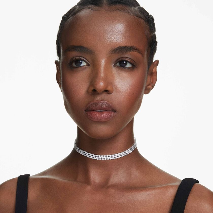 swarovski matrix tennis choker  round cut  white  rhodium plated
