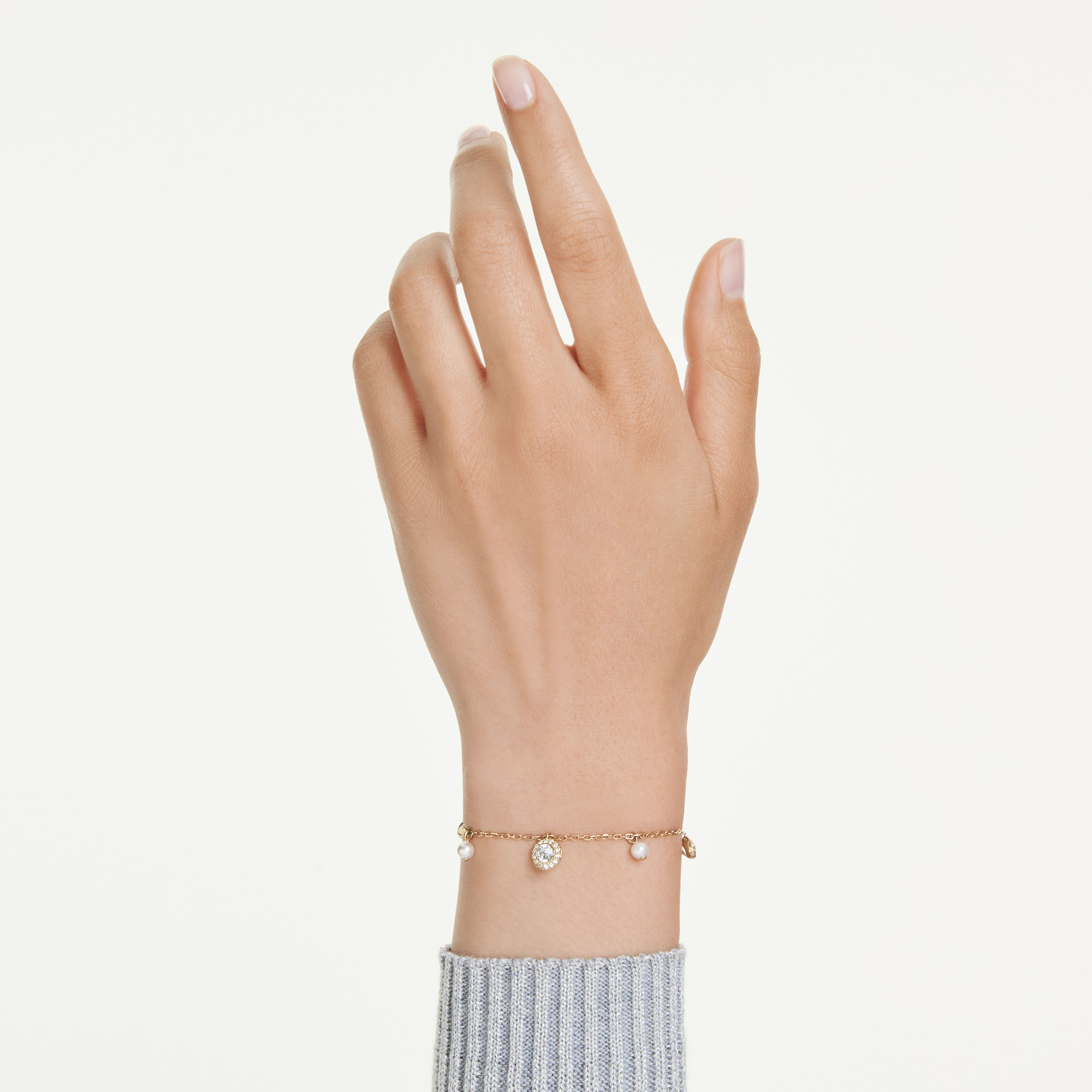 swarovski una angelic strandage  crystal pearl  round cut  white  gold tone plated