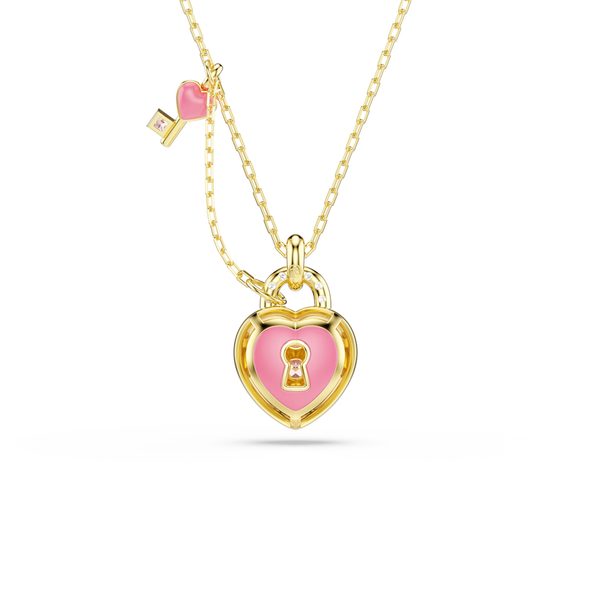 swarovski idyllia pendant  mixed cuts  heart  key  pink  gold tone plated