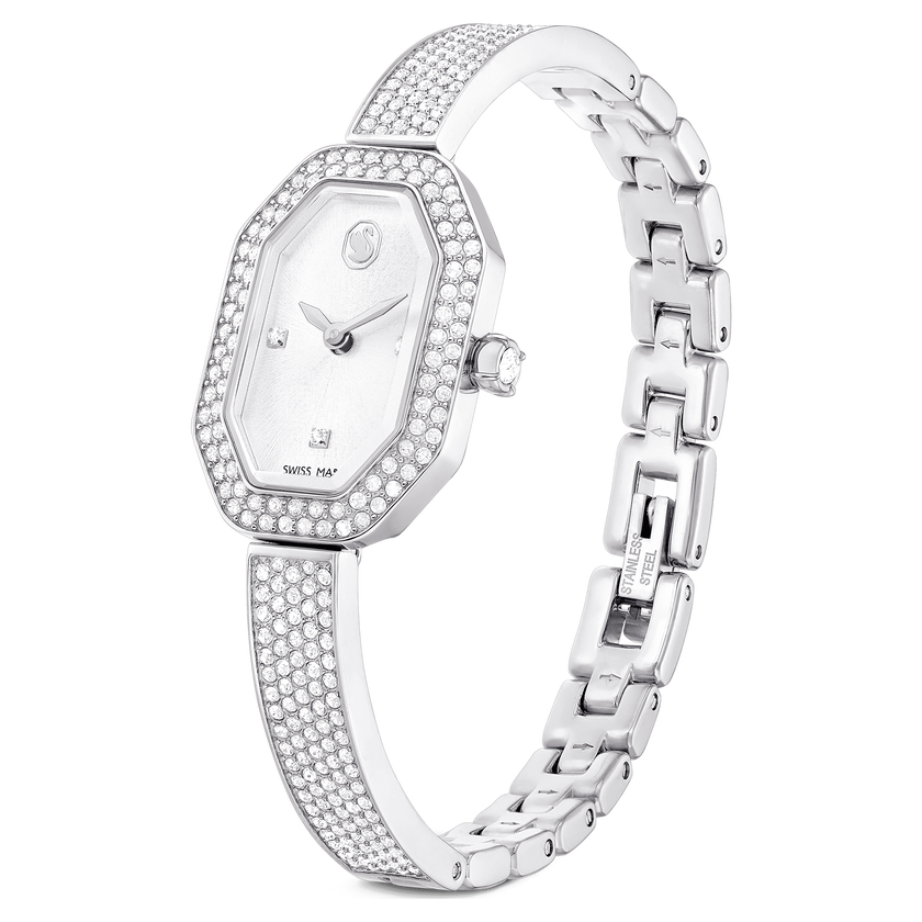 swarovski dextera bangle watch  swiss made  metal bracelet  silver tone  stainless steel