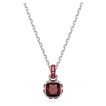 swarovski birthstone pendant  square cut  january  red  rhodium plated