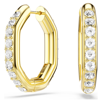 swarovski dextera hoop earrings  octagon shape  round cut  medium  white  18k gold finish