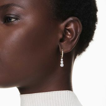 swarovski stilla attract hoop earrings  round cut  white  18k gold finish