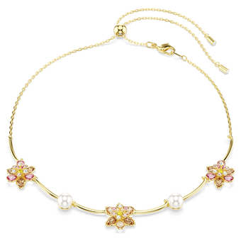 swarovski idyllia necklace  crystal pearl  mixed cuts  flower  multicolored  gold tone plated