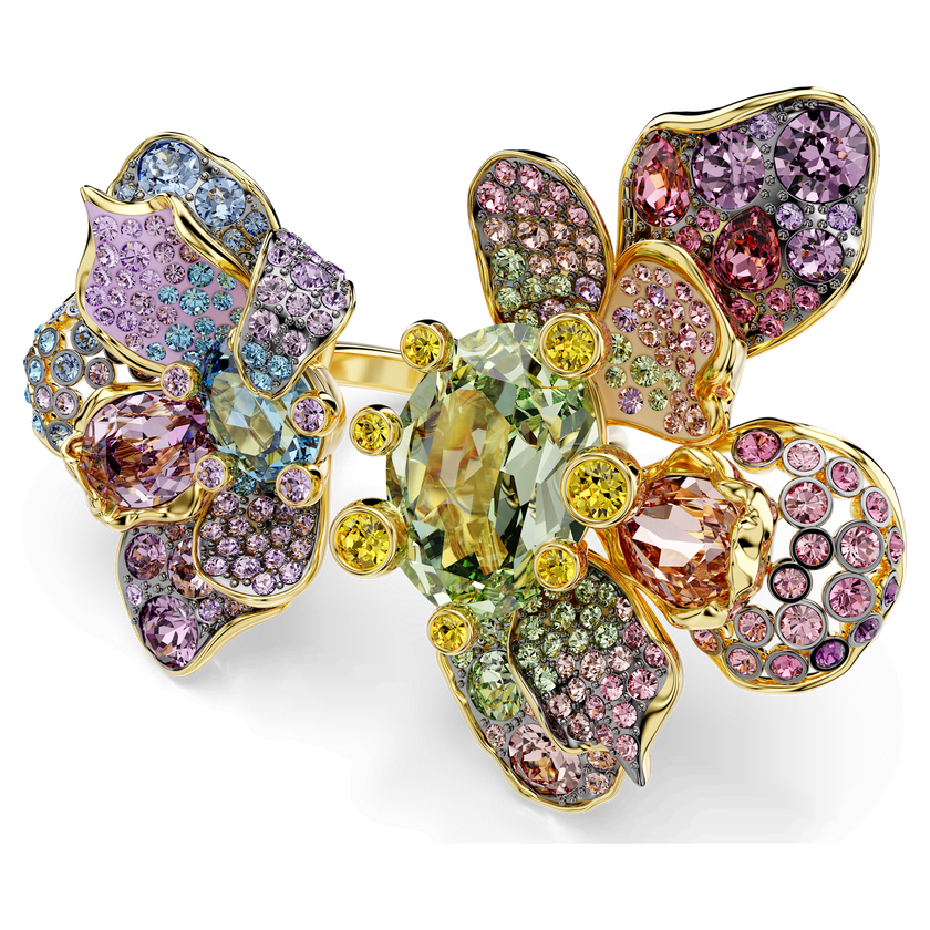 swarovski idyllia ring  mixed cuts  pav   flower  multicolored  mixed metal finish