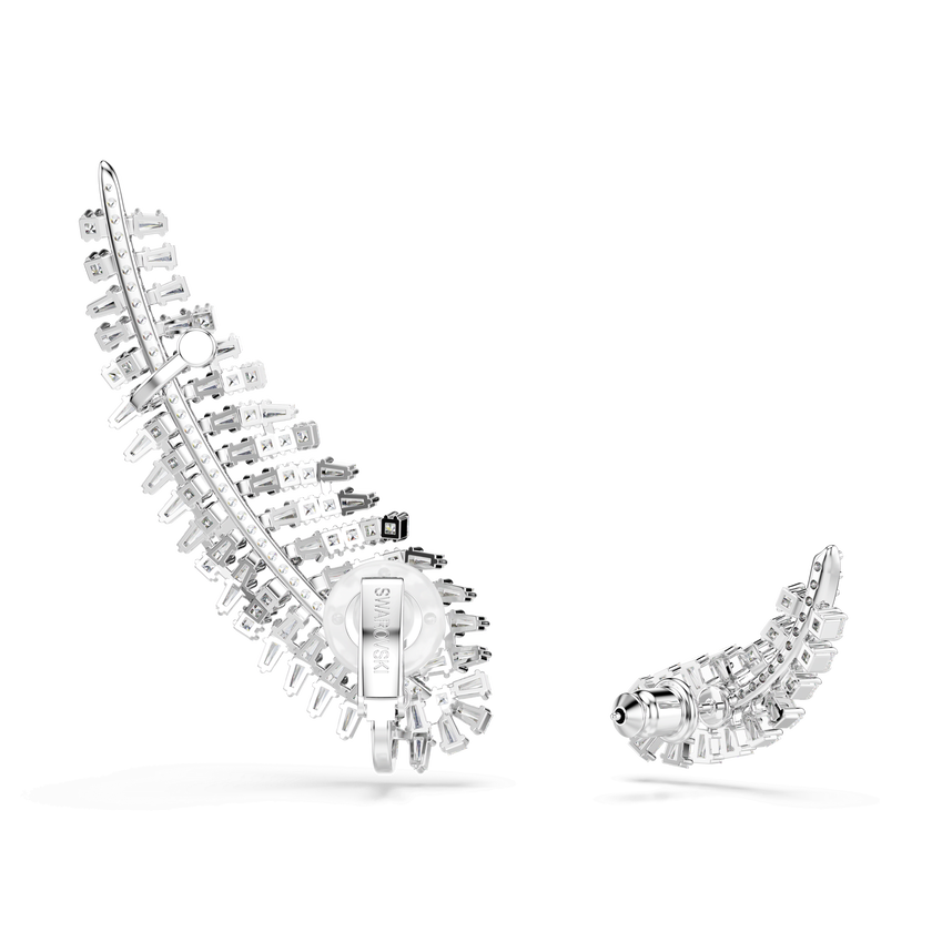 swarovski vienna earrings  mixed cuts  feather  white  rhodium plated