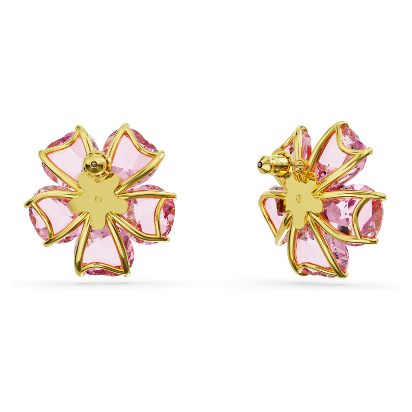 swarovski idyllia stud earrings  flower  pink  gold tone plated