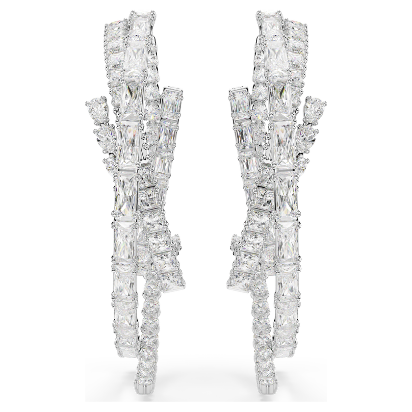 swarovski matrix hoop earrings  mixed cuts  white  rhodium plated