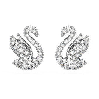 swarovski swan stud earrings  swan  white  rhodium plated