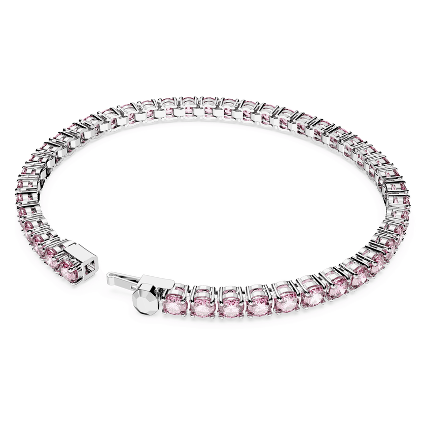 swarovski matrix tennis bracelet  round cut  pink  rhodium plated