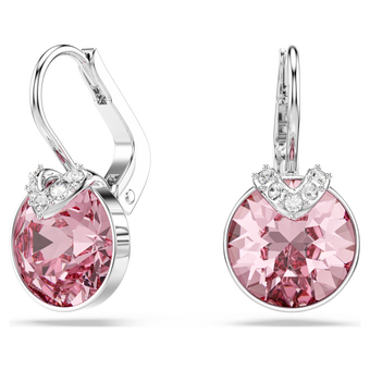 swarovski bella v drop earrings  round cut  pink  rhodium plated