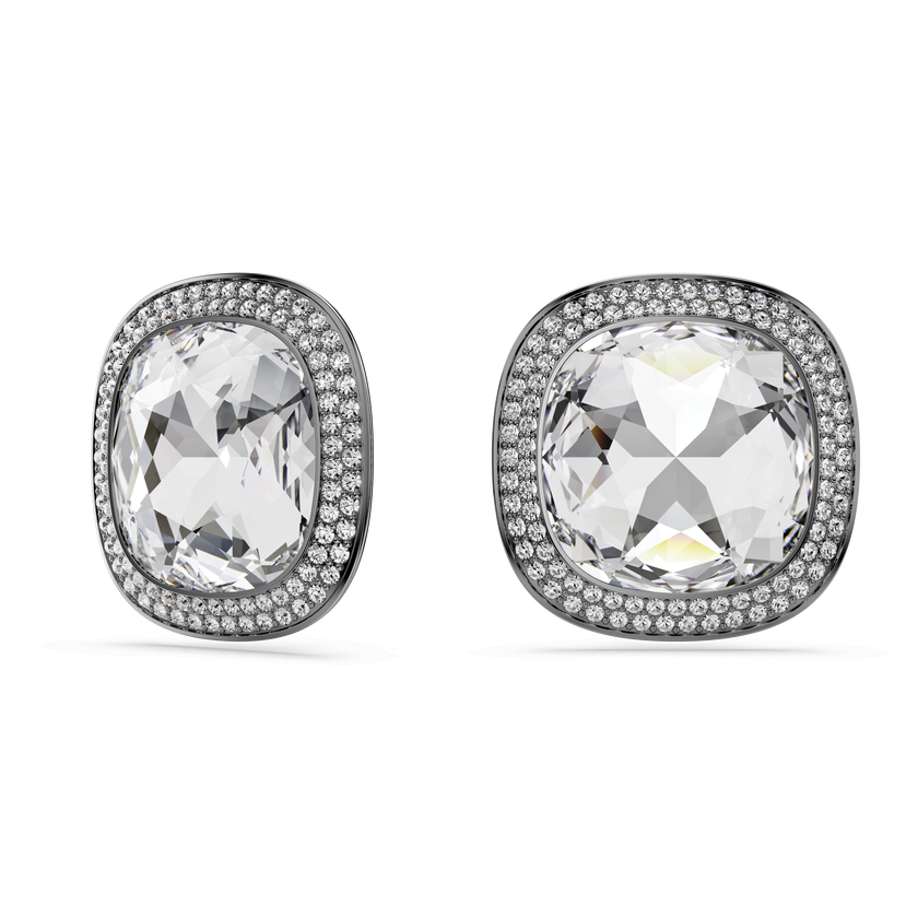 swarovski una angelic clip earrings  cushion cut  white  ruthenium plated