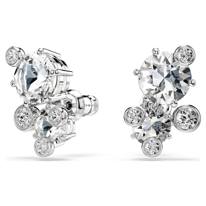 swarovski constella stud earrings  round cut  white  rhodium plated