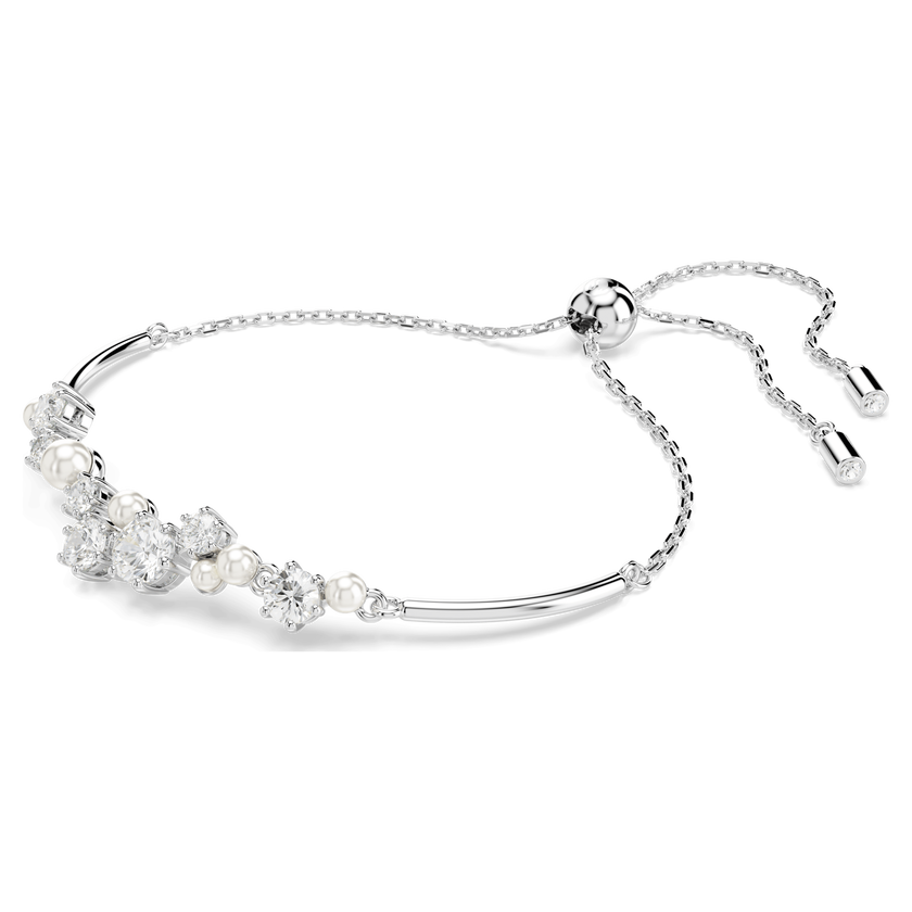 swarovski constella bangle  crystal pearl  round cuts  white  rhodium plated