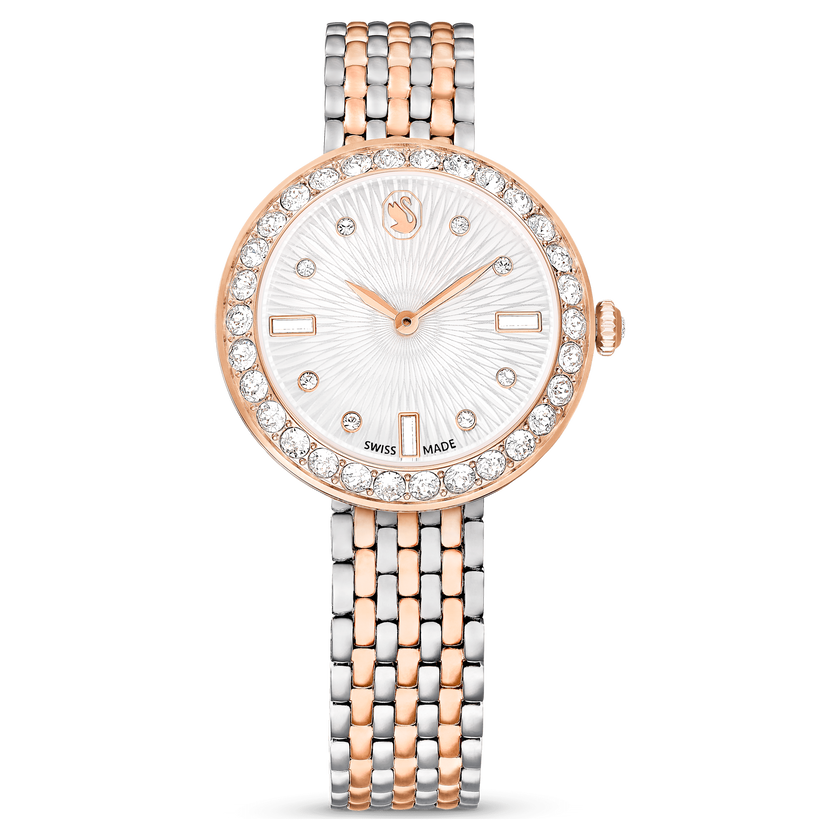 swarovski certa watch  swiss made  metal bracelet  rose gold tone  mixed metal finish