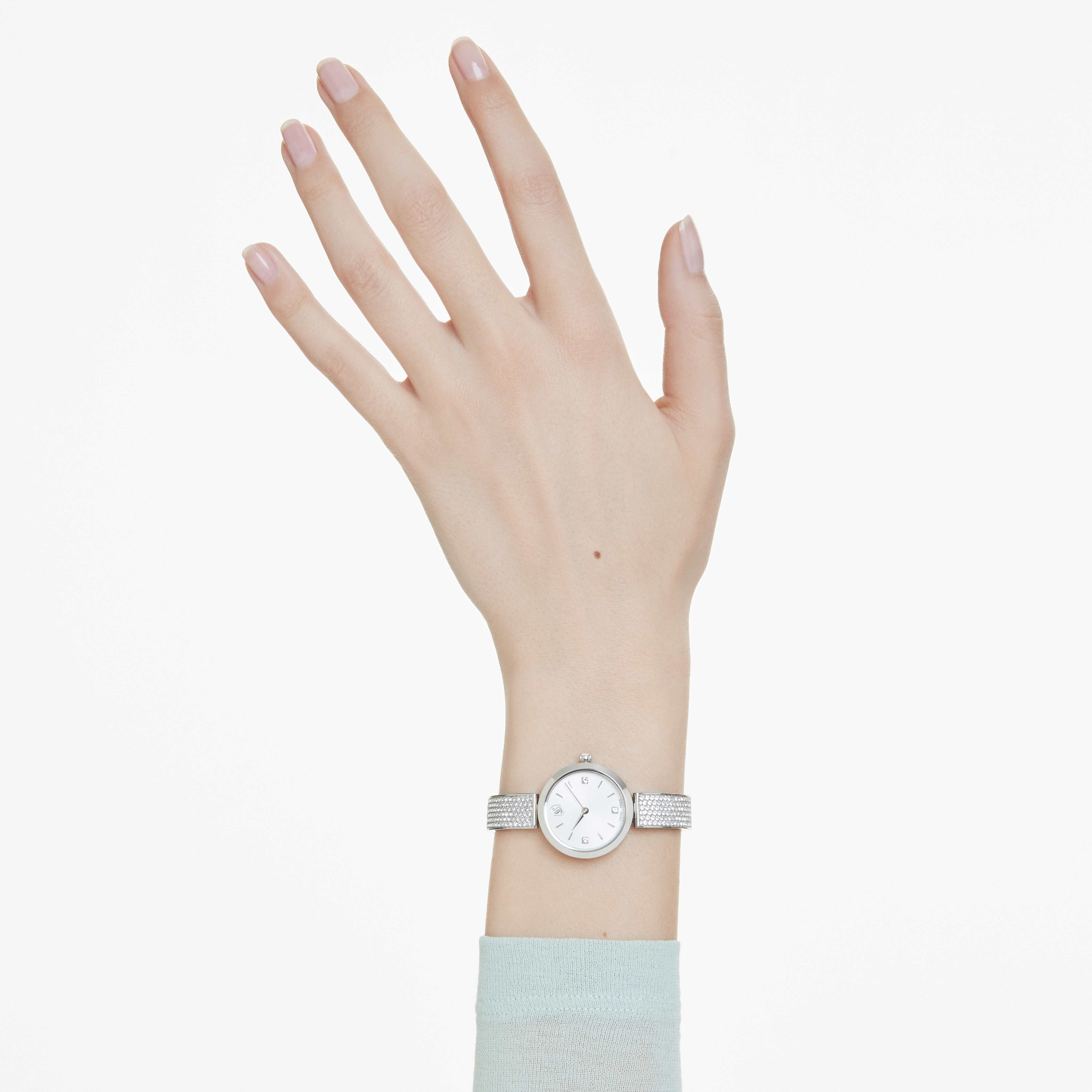 swarovski illumina watch  swiss made  metal bracelet  silver tone  stainless steel