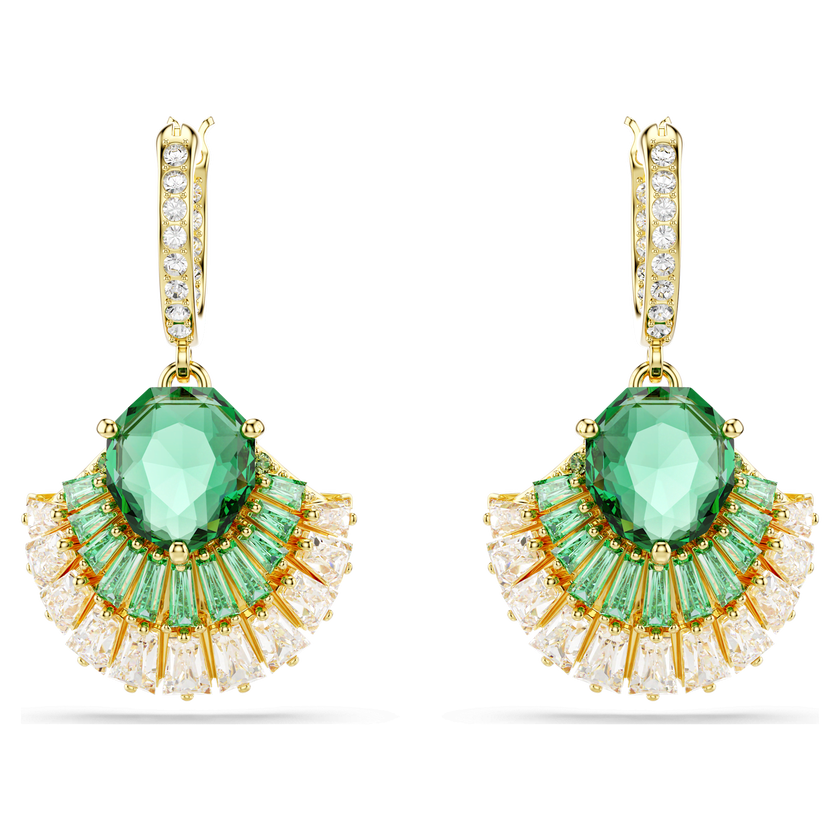 swarovski idyllia drop earrings  mixed cuts  shell  green  gold tone plated