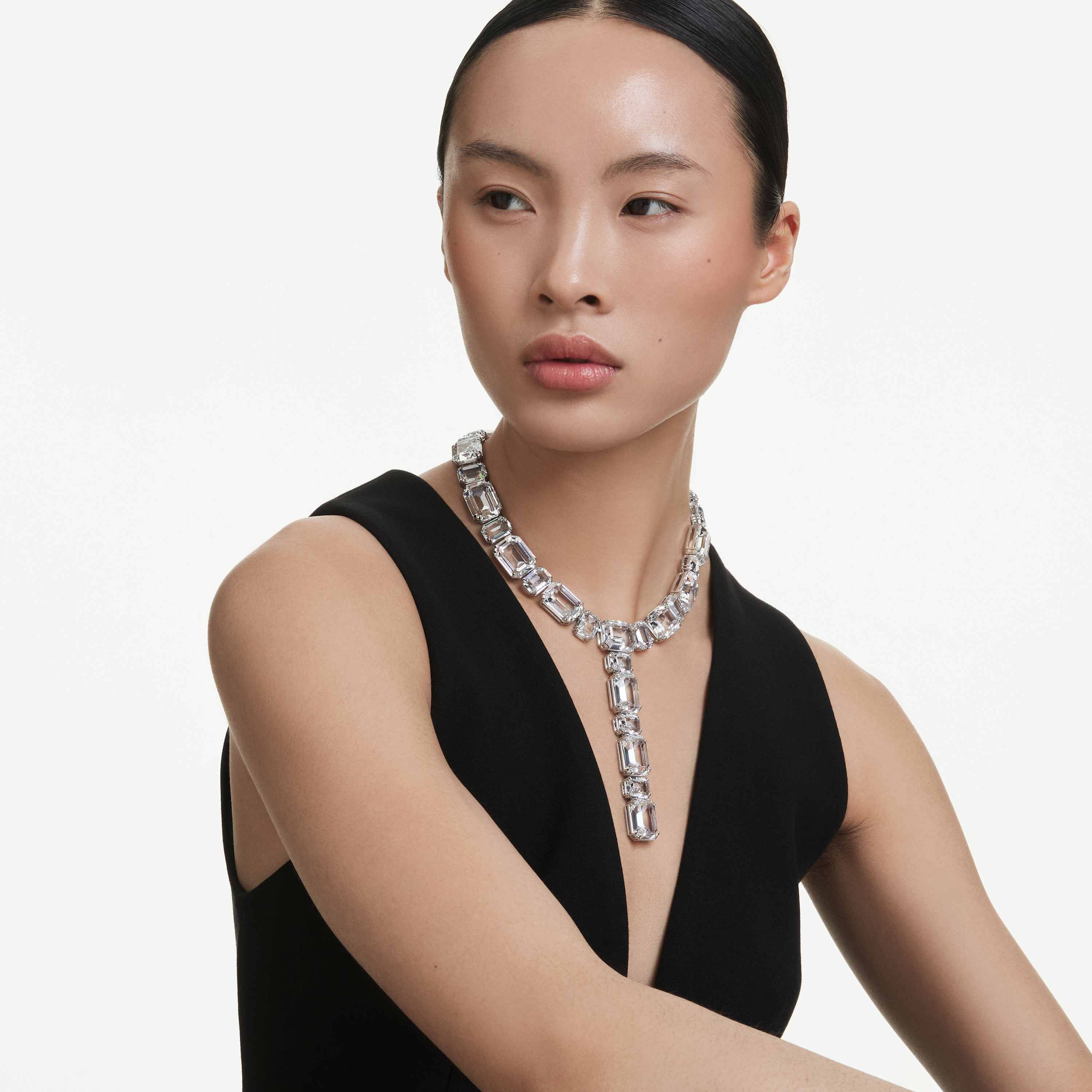 swarovski millenia y necklace  octagon cut  white  rhodium plated