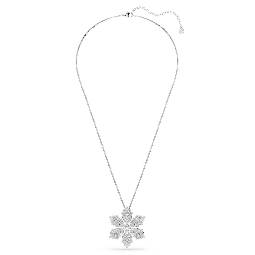 swarovski idyllia pendant and brooch  mixed cuts  snowflake  white  rhodium plated