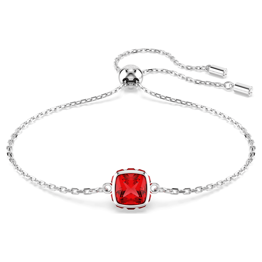 swarovski birthstone bracelet  square cut  july  red  rhodium plated