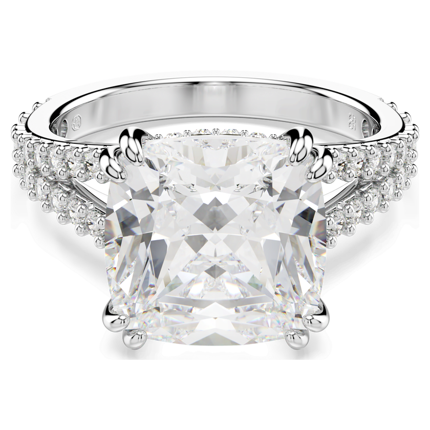swarovski stilla ring  square cut  white  silver tone finish
